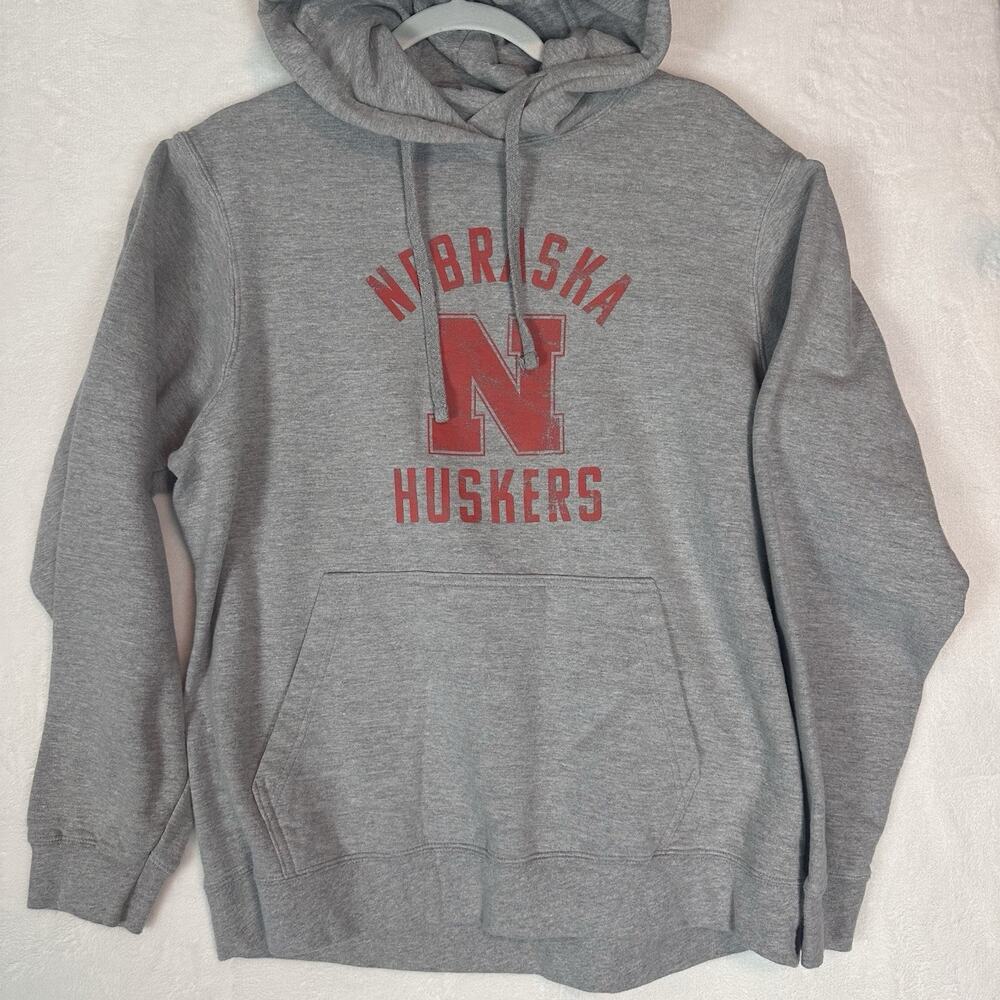 Nebraska Cornhuskers Women M Hoodie Gray Red Huskers NCAA Football Pullover